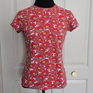 EUC J. Mclaughlin Orange Floral Catalina Cloth Short Sleeve Blouse Tee Top XS